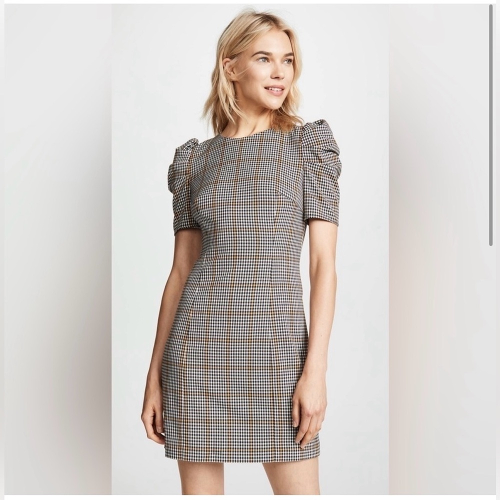 Amanda Uprichard “Westwick” Puff sleeve Plaid mini dress